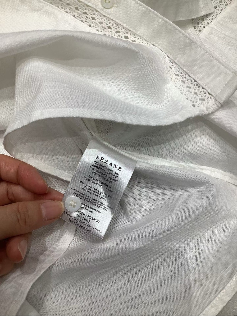 SEZANE CHLO SHIRT Lace-Trim Ruffled Blouse, S M L - Picture 10 of 12